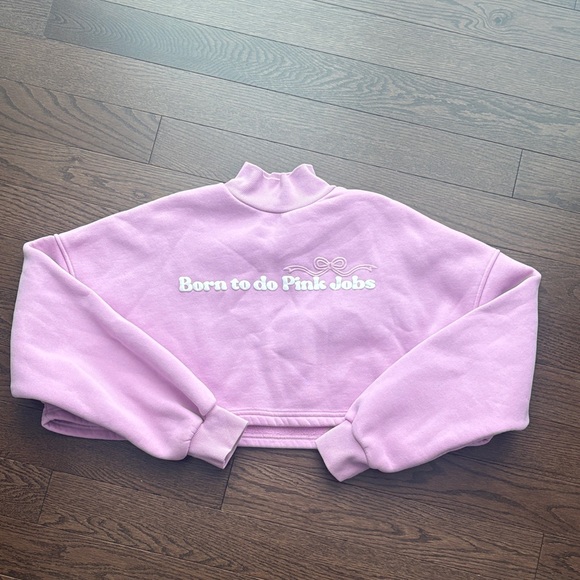 Strawberry Milk Mob Tops - Pink Cropped Sweatshirt size small oversized strawberry moo top so cute